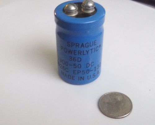 Sprague Powerlytic 36D Capacitor 1300 uF microfarad 50 volts DC 50VDC NOS Cap