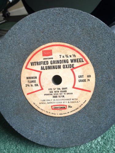 Sears Craftsman 7x3/4x1/2 Vitrified Grinding Wheel Aluminum Oxide Grit 60 GradeN