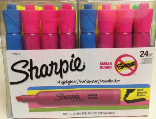 Sharpie Highlighters 24 Count Chisel Smear Guard Yellow,Green,Pink,Orange &amp; Blue