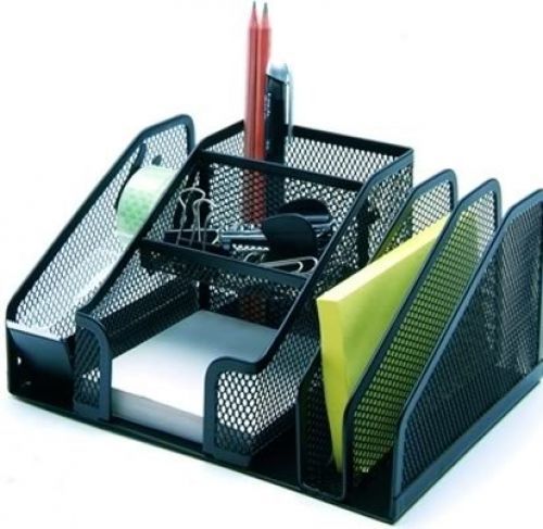 Multi use Mesh All In One Desktop organizer with tape dispenser Black