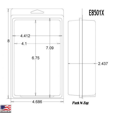 E8501X: 250- 8&#034;H x 4.7&#034;W x 2.4&#034;D Clamshell Packaging Clear Plastic Blister Pack