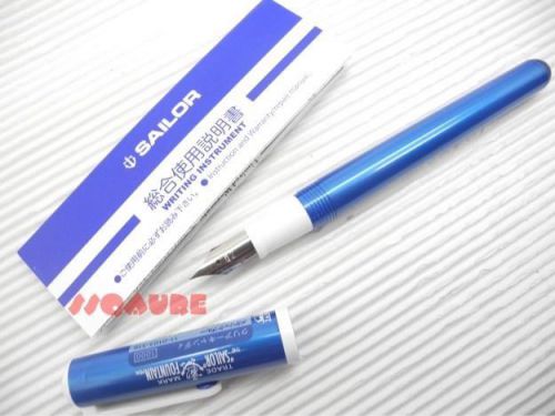 Sailor Clear Candy Medium Fine Nib Fountain Pen 12 Ink Cartridges, Metallic Blue