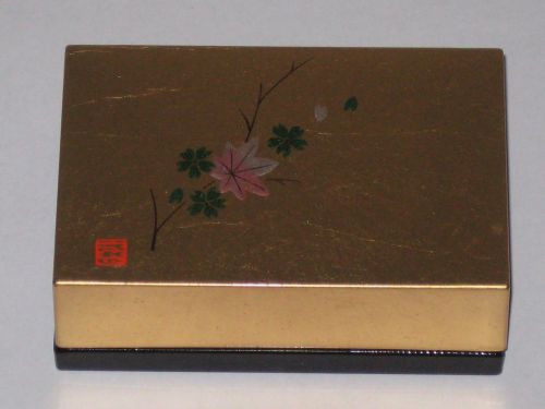 Desk Top Business Card Holder Asian Oriental Floral Design Gold &amp; Black