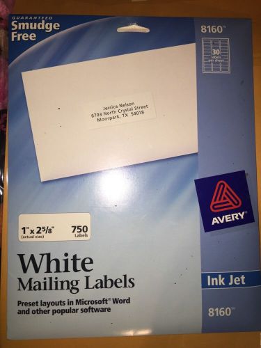 Avery 8160 Inkjet Labels, Mailing, 1&#034;x2-5/8&#034;, 750/PK, White