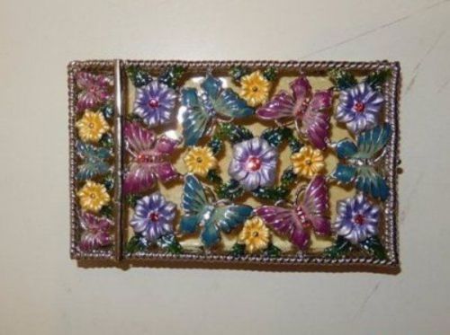 RUCINNI NEW enamel/crystal business card holder floral/butterfly Swarovski NIB