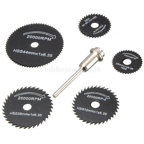6pcs black hss saw blades rotary tool cutting discs wheel w/ mandrel for dremel for sale