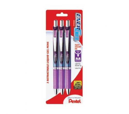 Pentel EnerGel Deluxe RTX Needle Retractable Gel Ink Pens, Medium, Violet, 3