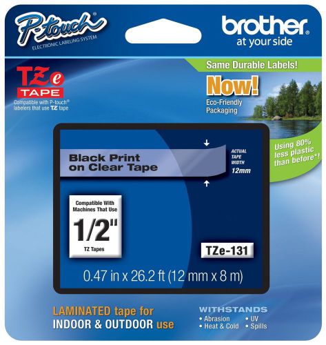 Brother p-touch ~1/2&#034; (0.47&#034;) black on clear standard laminated tape - 26.2 f... for sale
