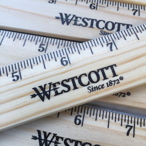 Ten (10) Westcott 12&#034; Wooden Rulers - Beveled Metal Edge - New!