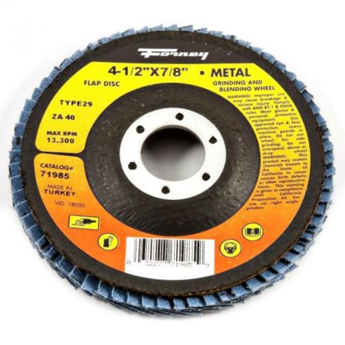 40-Grit, 4-1/2&#034; Flap Disc, Type 29 Blue Zirconia With 7/8&#034; Arbor Forney 71985