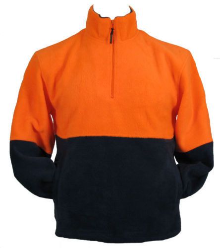 Hi Vis Safety Workwear Warm Fleece 1/4 Zip Jumper Jacket Tradie Fluoro Orange