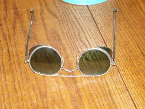 Vintage safety/welding glasses, steam punk,  hip, green, silver nickle frame ?? for sale