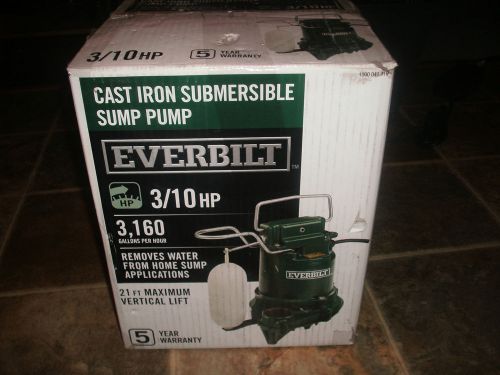 Everbilt 3/10HP Cast Iron Submersible Sump Pump - New