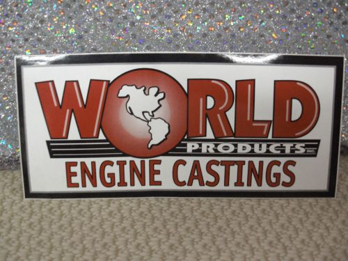 Racing Car Sticker, WORLD PRODUCTS, Engine Castings, 9&#034; x 4&#034;