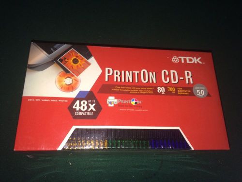 Tdk direct on disc print cdr 48x 50 pack colored jewel case 80min 700mb ink jet for sale