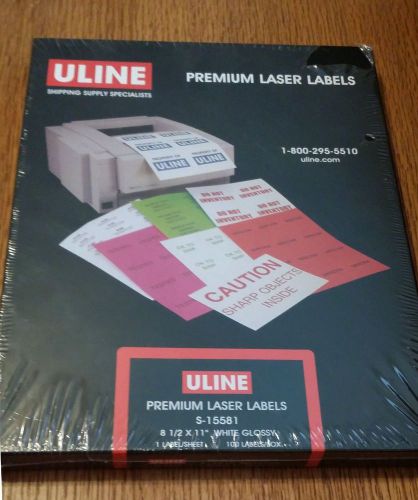 Uline premium laser labels 8 1/2 x 11&#034; white glossy 100 sheets for sale