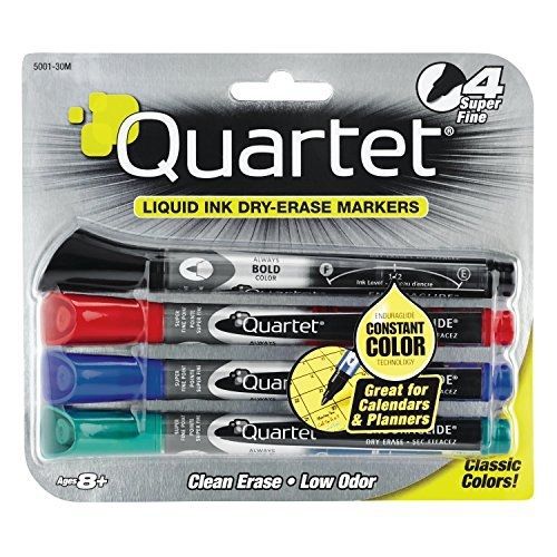 Quartet dry erase markers, enduraglide, super fine tip, assorted colors, 4 pack for sale