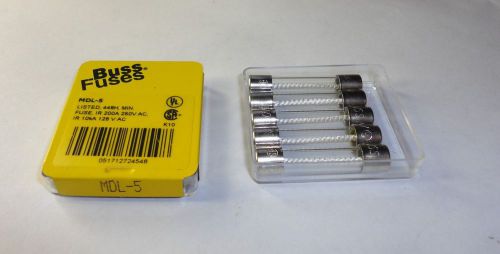 BOX OF 5 NOS TYPE 3AG BUSSMANN  MDL 5 AMP SLOW BLOWING FUSES  250V