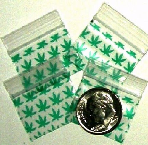 200 mini ziplock bags Pot Leaf 1 x 0.75&#034; Apple reclosable baggies 1034