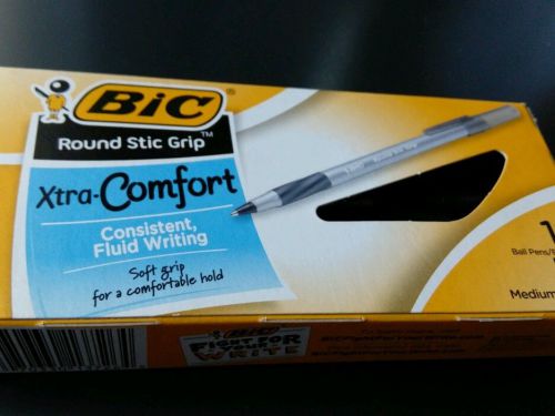BIC Round Stic Grip Xtra Comfort Ball Pen, Medium (1.2 mm), Black, 12-Count AOI