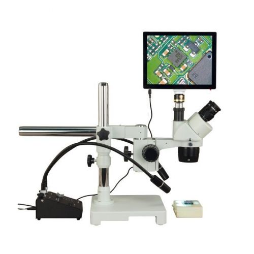 Trinocular 10X-20X-40X-80X 5MP Touchpad Boom Stereo Microscope+6W Dual LED Light
