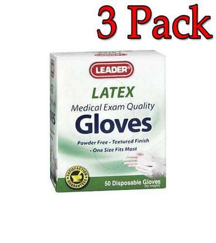Leader Latex Gloves, Powder Free, One Size Fits Most, 50ct, 3 Pack 096295116946A