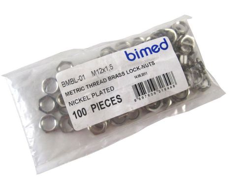 Lot 100 Bimed BMBL-01 M12x1.5 M12x1,5 Metric Thread Brass Lock-Nut Nickel Plated