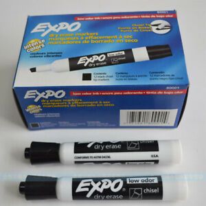 Expo 80001 Low Odor Chisel Point Dry Erase Markers, Black, 12 Units per Box
