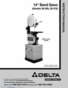 CD/ DOWNLOAD Delta 28-206 28-276 14 inch Band Saw Operator Instructions Manual