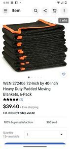 WEN 272406 72-Inch by 40-Inch Heavy Duty Padded Moving Blankets, 6-Pack