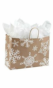 Large Giant Snowflake Paper Shopping Bags 16&#034;x 6&#034;x 12 1/2&#034; - Case of 100