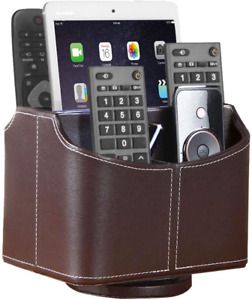 Leather Remote Control Holder, 360 Degree Spinning Desk TV Remote Caddy/Box, Cof