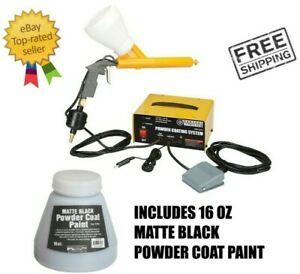 Powder Coating System Electrostatic Paint Gun Includes 16oz Matte Black Paint