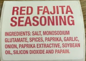 Red Fajita Seasoning Ingredient Labels 1.47&#034; x 1.844&#034; Red on White