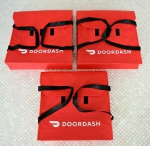 *Lot of 3* DoorDash Drivers Red Insulated Pizza Bag Holder Handles 19x19x6&#034; *NEW