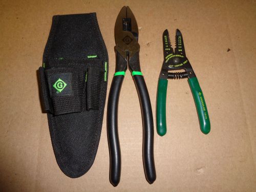 Greenlee 0151-09d side cuttter pliers and 1916 wire strippers w/ belt tool pouch for sale