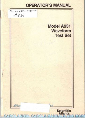 SCIENTIFIC ATLANTA Manual A931 Waveform Test Set