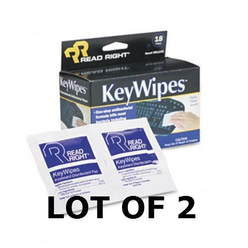 Read Right KeyWipes Keyboard &amp; Hand Cleaner Wipes LOT OF 2 (18/Box) - NEW RR1233