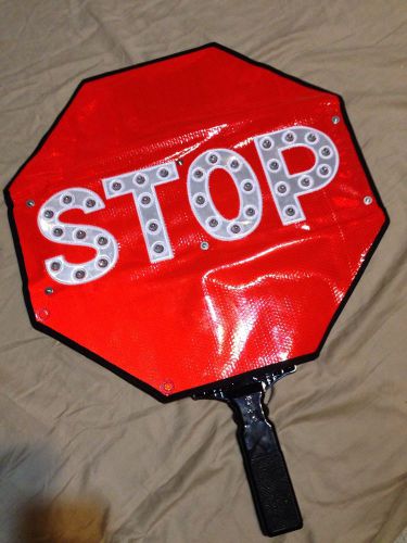 18&#034; flashing led stop/stop traffic paddle sign red folding with carry case for sale