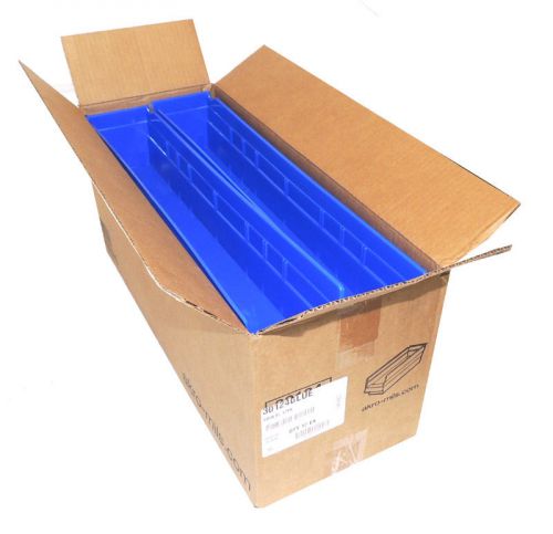 NEW Case 12 Akro-Mils 30124 Shelf Bin 24&#034;x4&#034;x4&#034; Blue Plastic Storage Box Lot