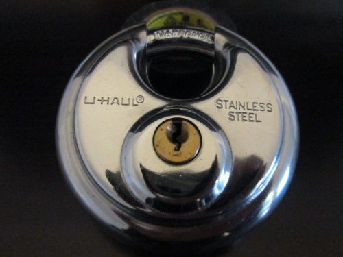 U-Haul Maximum Security Stainless Steel Round Disc Storage Lock with 2 Keys EUC