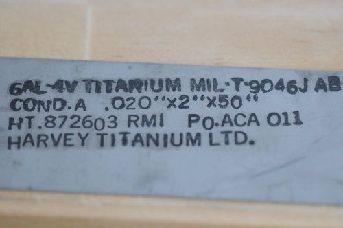Titanium sheet foil, Ti-6Al-4V, 0.020 x 2 x 50 inches, grade 5, 6Al4V