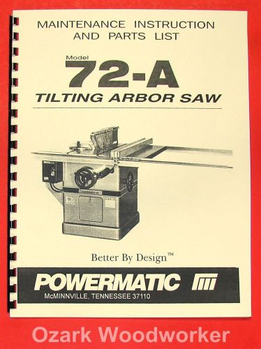 Powermatic 72a table saw operator parts manual 0535 for sale