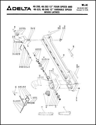 Delta Rockwell 12 Inch Gap Bed Wood Lathe Parts Manual