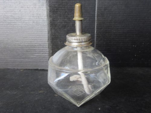 Antique Vtg 1930&#039;s Laboratory Alcohol Burner w Diamond Quad Glass Base Marked HR