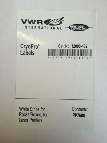 VWR CryoPro Labels Cat 12000-482 White Strips for Racks/Boxes PK/600 NEW!