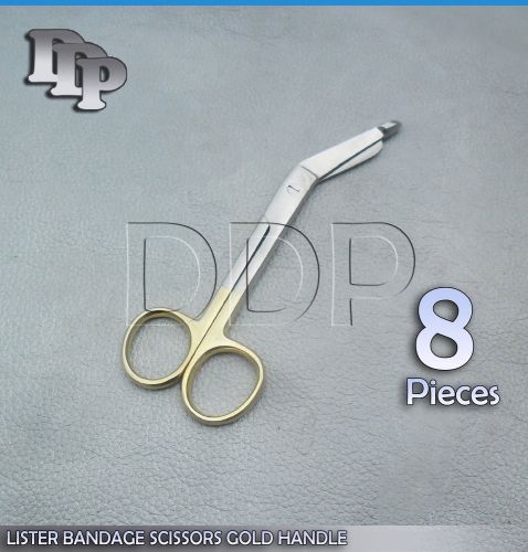 8 Lister Bandage Scissors 3.5&#034; With Gold Handles Surgical