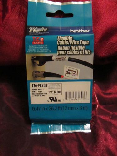 Brother P-Touch TZe-FX231 Label Tape TZEfx 231 cable wire 1/2&#034; black print white