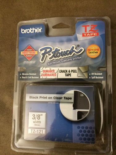 TZ-121  Brother P-Touch Tape 3/8&#034; Black on Clear Durable Laminate