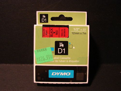 New DYMO D1 Black Red LABEL CASSETTE 1/2&#034; X 23 ft - 12MM X 7M MPN #45017